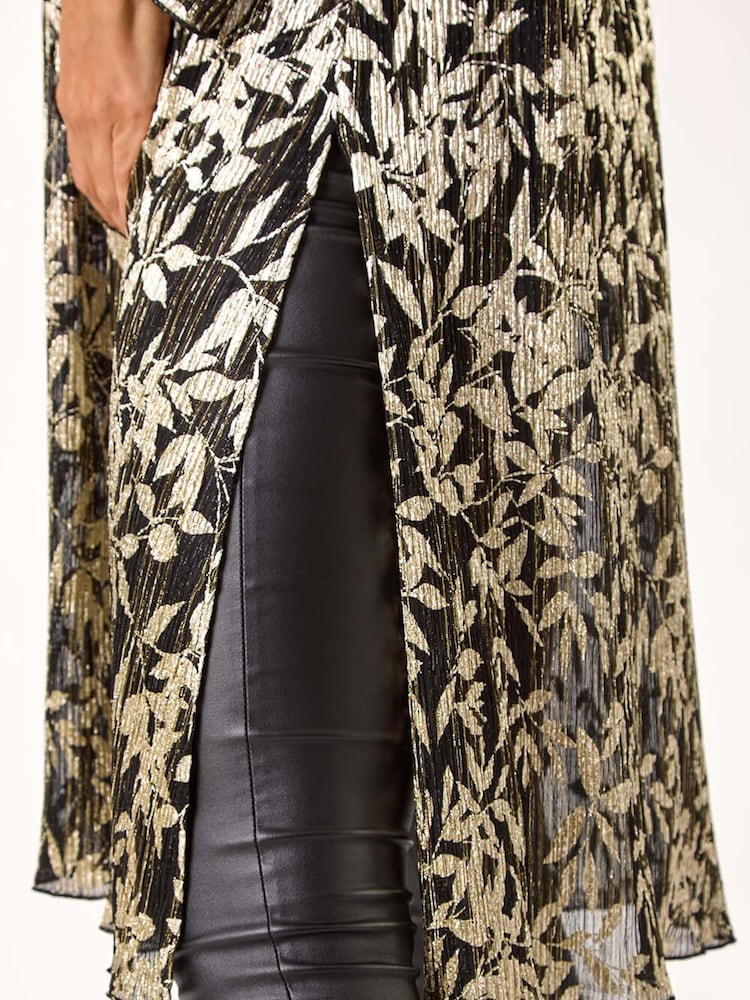 Roman Metallic Leaf Print Metallic  Plisse Kimono - Image 5 of 5