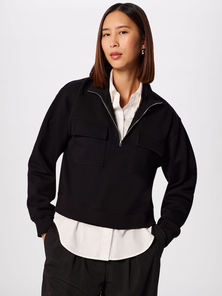 Whistles Black Funnel Quarter Zip Sweat - Image 1 of 4 Whistles Black Funnel Quarter Zip Sweat - Image 1 of 4