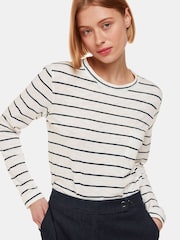 Whistles White Stripe Crew Neck Pocket Top - Image 1 of 5