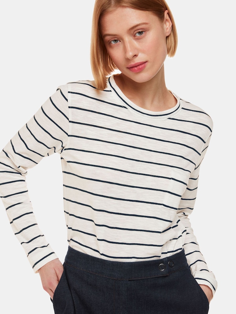 Whistles White Stripe Crew Neck Pocket Top - Image 1 of 5