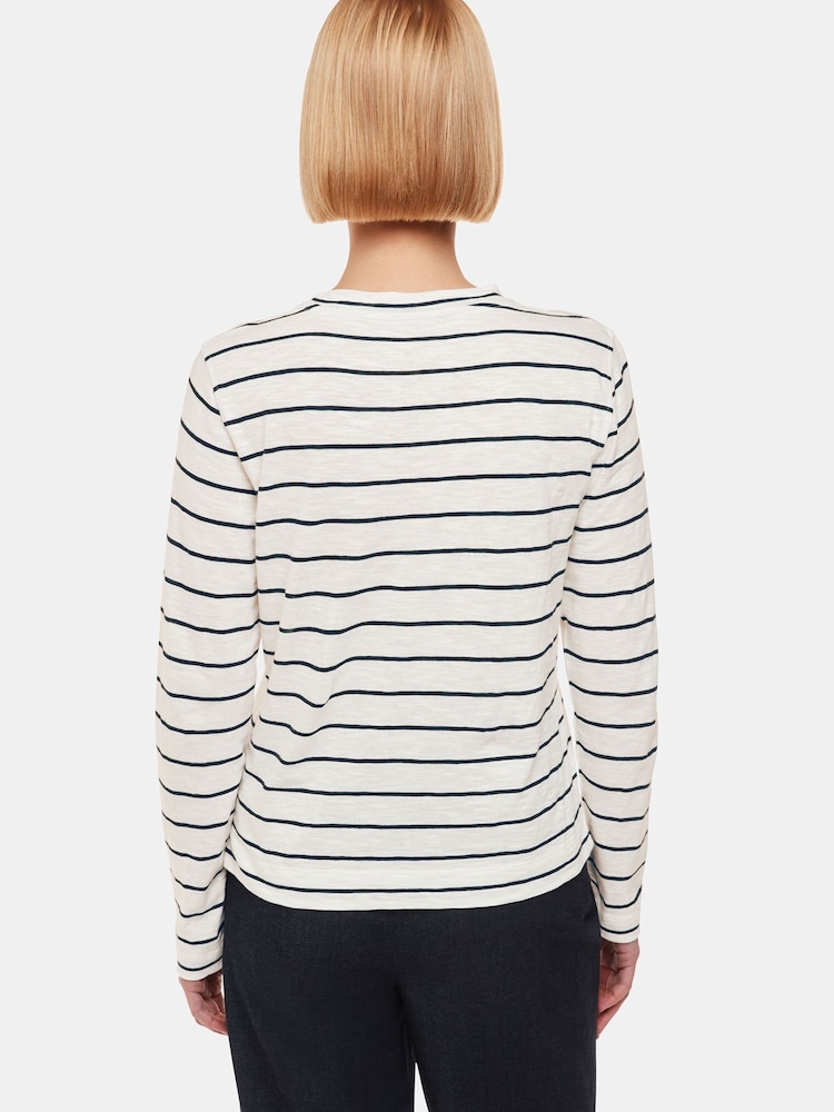 Whistles White Stripe Crew Neck Pocket Top - Image 2 of 5