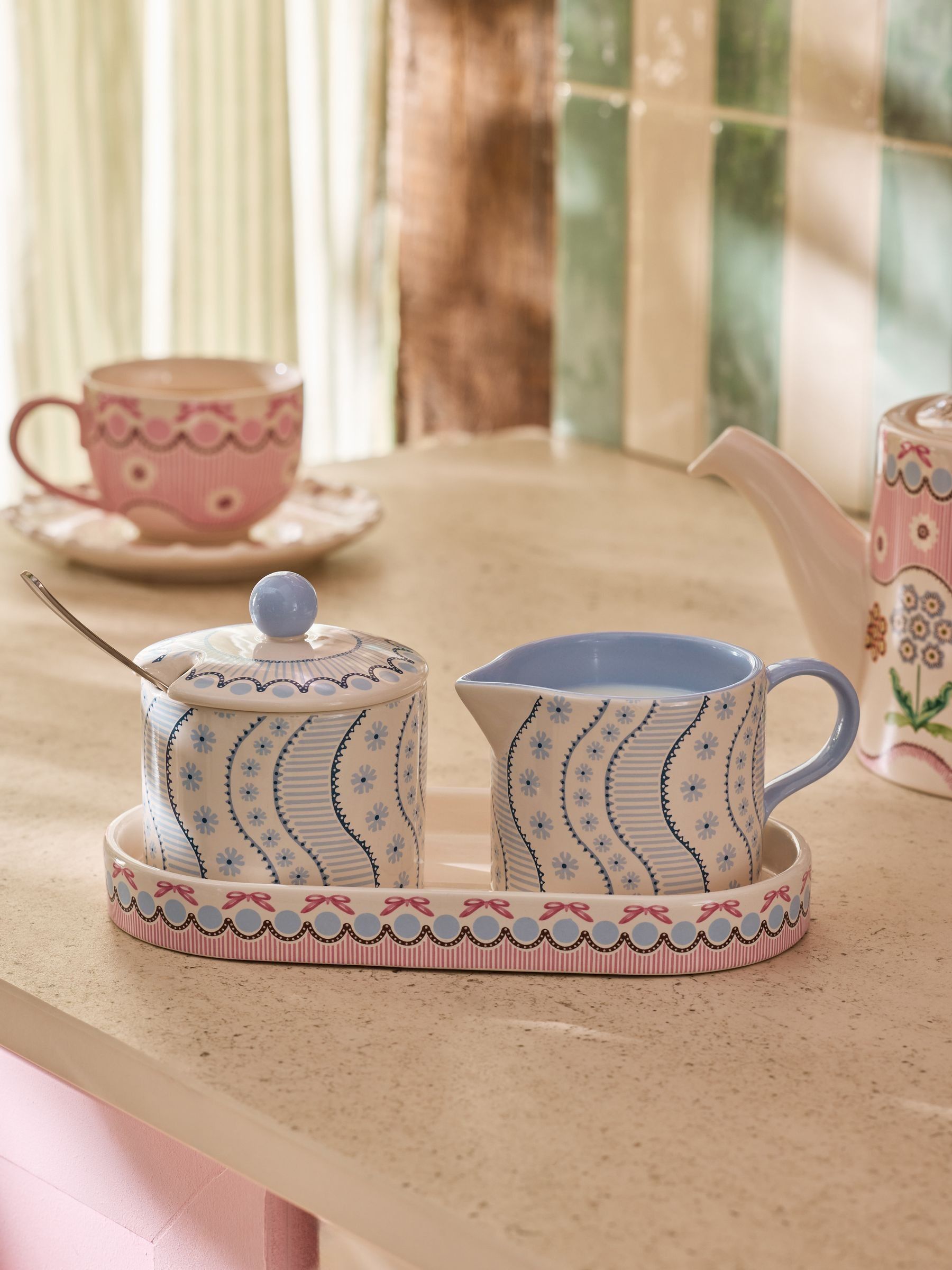 Cath Kidston Unisex Blue Spitalfields Silk Sugar & Milk Jug Set
