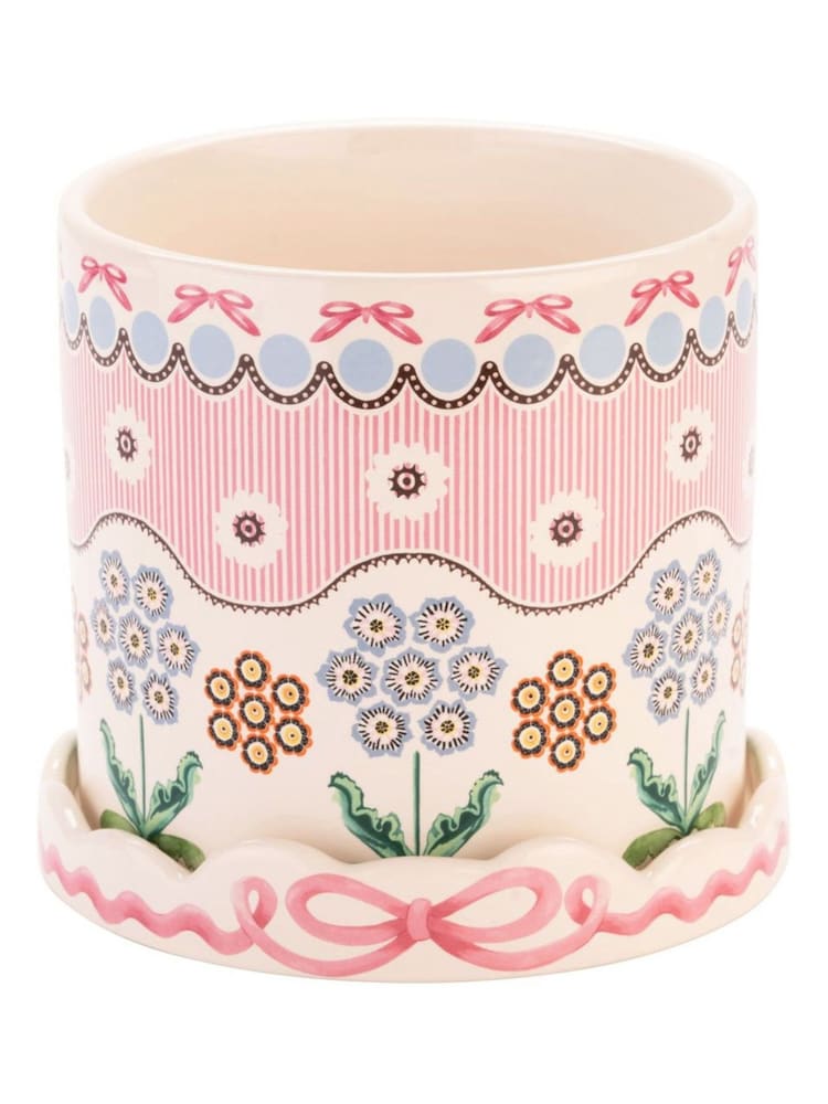 Cath Kidston Pink Spitalfields Silk Plant Pot With Tray - Image 2 of 4