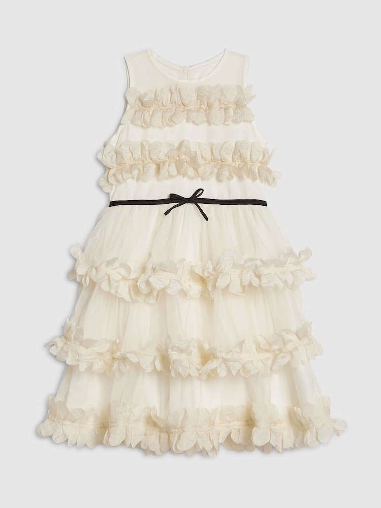 River Island Cream Flower Tulle Tiered Dress - Image 1 of 4