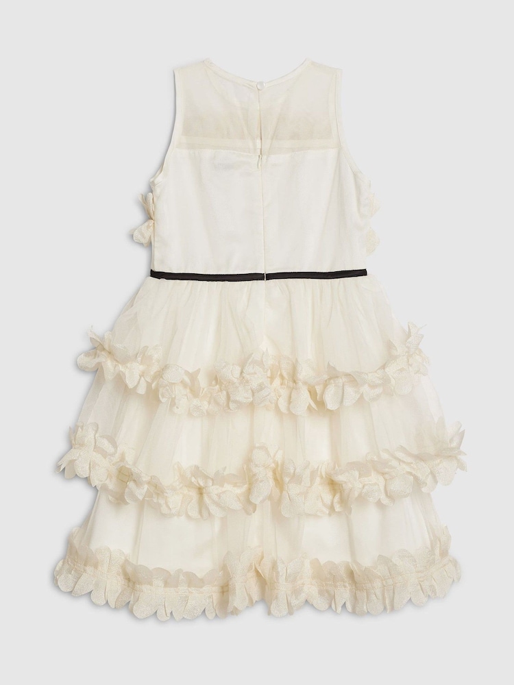 River Island Cream Flower Tulle Tiered Dress - Image 2 of 4