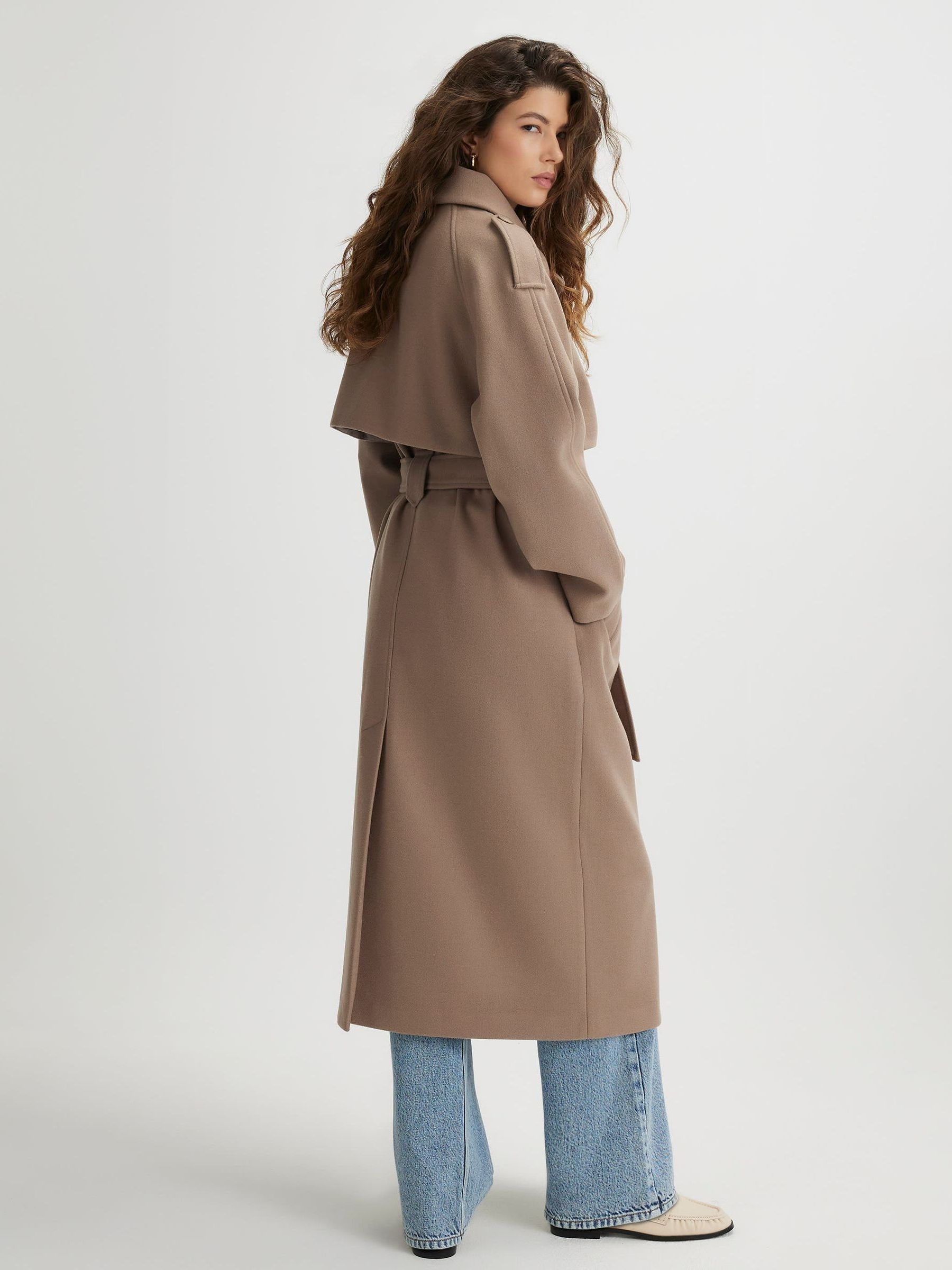 Next：日本 River Island フェイクウール ロング丈 トレンチコート