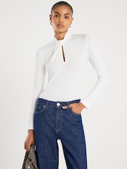 River Island Cream Long Sleeve Twist High Neck Top - Image 1 of 4