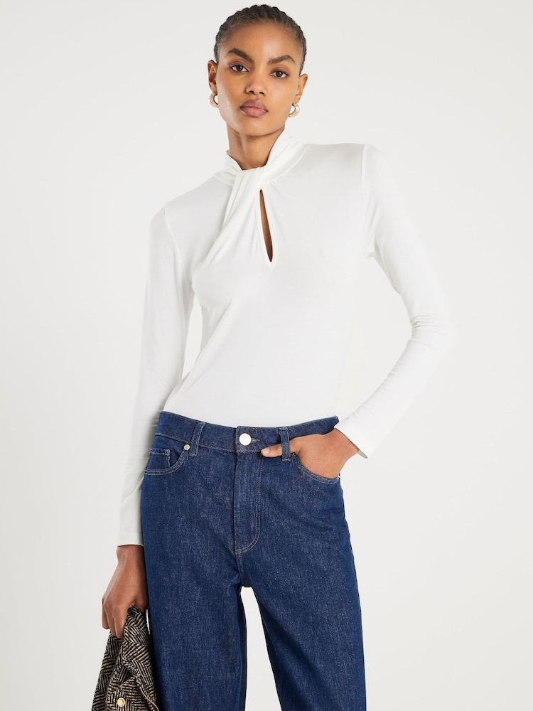 River Island Cream Long Sleeve Twist High Neck Top - Image 1 of 4 River Island Cream Long Sleeve Twist High Neck Top - Image 1 of 4