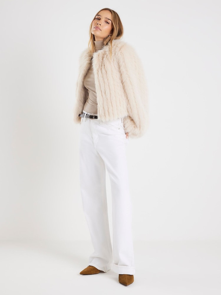 River Island Cream Short Pelted Faux Fur Jacket - Image 2 of 4 River Island Cream Short Pelted Faux Fur Jacket - Image 2 of 4