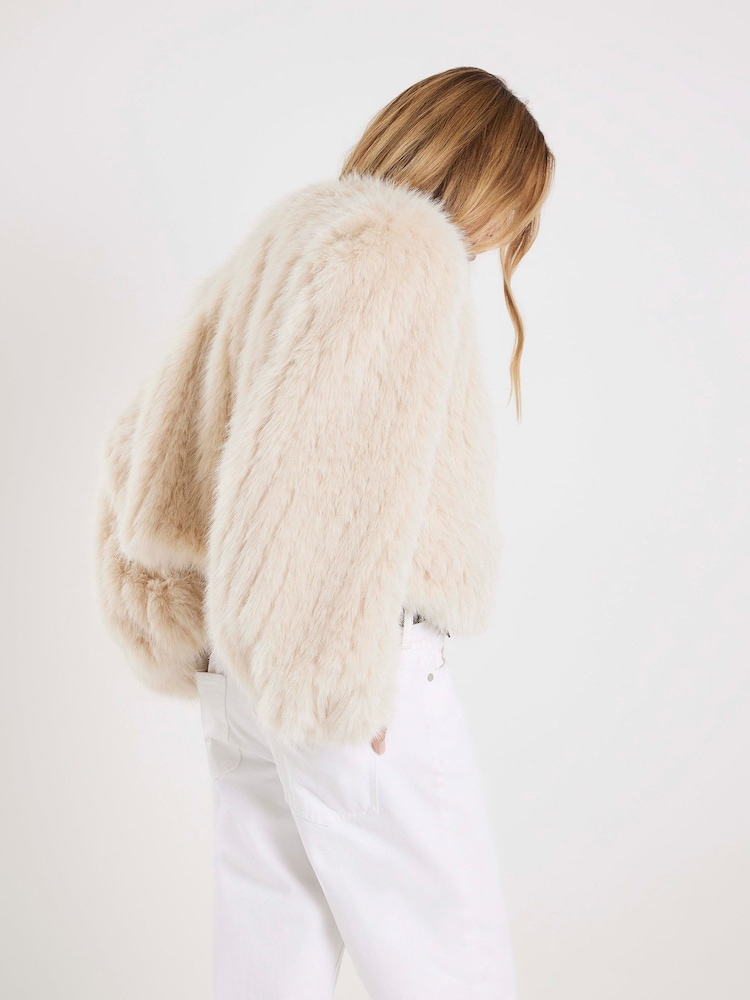 River Island Cream Short Pelted Faux Fur Jacket - Image 4 of 4 River Island Cream Short Pelted Faux Fur Jacket - Image 4 of 4