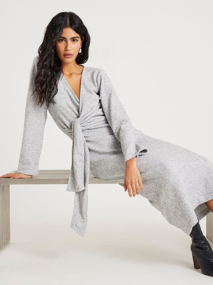 Buy River Island Grey Long Sleeve Tie Side Cosy Maxi Dress from Next Canada