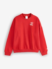 adidas Red 3 Stripe Studio Fleece Crew Neck Sweatshirt - Image 1 of 1