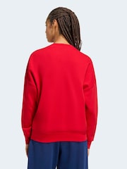 adidas Red 3 Stripe Studio Fleece Crew Neck Sweatshirt - Image 2 of 6