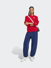 adidas Red 3 Stripe Studio Fleece Crew Neck Sweatshirt - Image 3 of 6