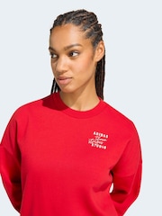 adidas Red 3 Stripe Studio Fleece Crew Neck Sweatshirt - Image 4 of 6