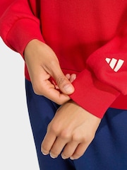 adidas Red 3 Stripe Studio Fleece Crew Neck Sweatshirt - Image 5 of 6