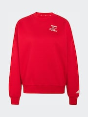 adidas Red 3 Stripe Studio Fleece Crew Neck Sweatshirt - Image 6 of 6
