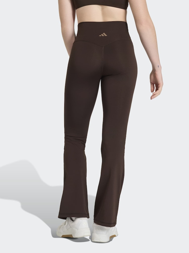 adidas Dark Brown 3 Stripe Flare Cross Over Flare Leggings - Image 2 of 7
