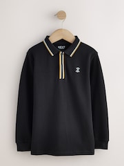 Noir - Long Sleeve Tipped Polo Shirt (3-16yrs) - Image 1 de 4