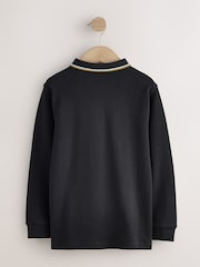 Noir - Long Sleeve Tipped Polo Shirt (3-16yrs) - Image 2 de 4