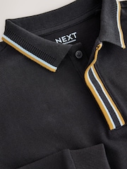Noir - Long Sleeve Tipped Polo Shirt (3-16yrs) - Image 4 de 4