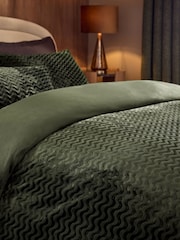 Green Stripe Textured Fleece Bedding Duvet Cover and Pillowcase Set - Image 1 of 4