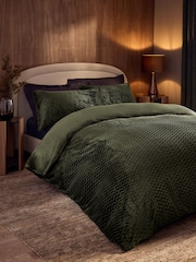 Green Stripe Textured Fleece Bedding Duvet Cover and Pillowcase Set - Image 2 of 4