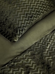 Green Stripe Textured Fleece Bedding Duvet Cover and Pillowcase Set - Image 3 of 4