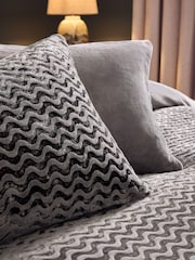 Grey Stripe Textured Fleece Bedding Duvet Cover and Pillowcase Set - Image 3 of 4
