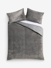 Grey Stripe Textured Fleece Bedding Duvet Cover and Pillowcase Set - Image 4 of 4
