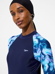 Speedo Blue Print Long Sleeve Swim Dress - Image 4 of 6