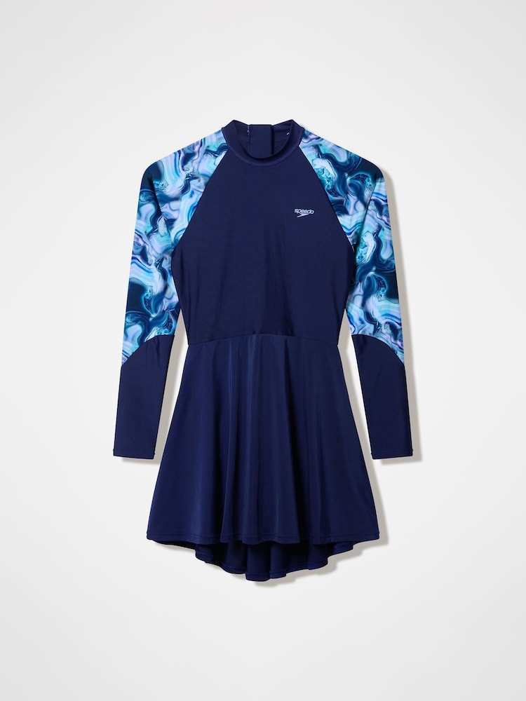 Speedo Blue Print Long Sleeve Swim Dress - Image 6 of 6 Speedo Blue Print Long Sleeve Swim Dress - Image 6 of 6