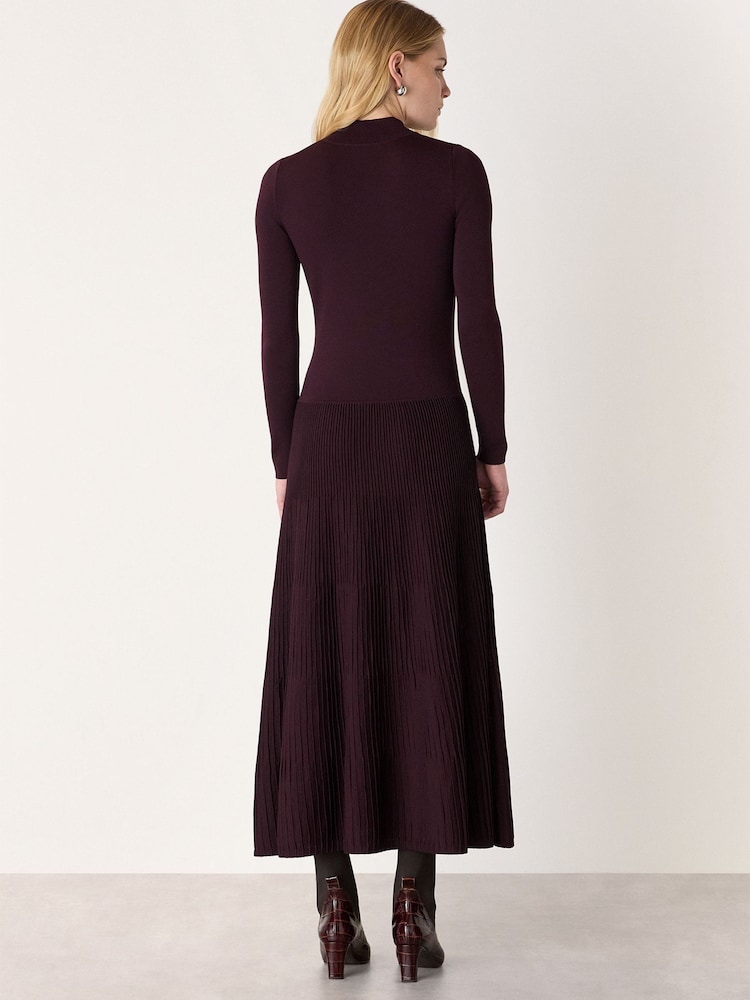 Whistles Purple Funnel Neck Pleated Knit Dress - Image 2 of 4 Whistles Purple Funnel Neck Pleated Knit Dress - Image 2 of 4