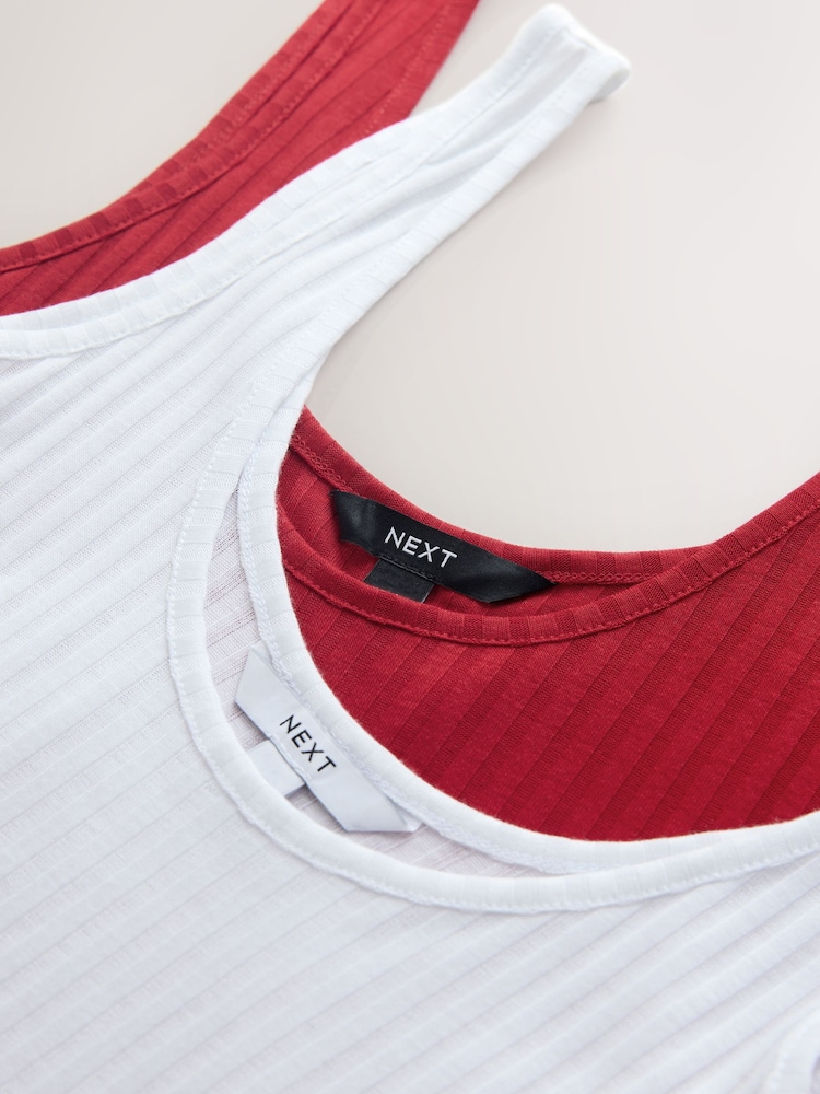 Red/White Strappy Scoop Neck Slouch Ribbed Vests 2 Pack - Image 9 of 9 Red/White Strappy Scoop Neck Slouch Ribbed Vests 2 Pack - Image 9 of 9