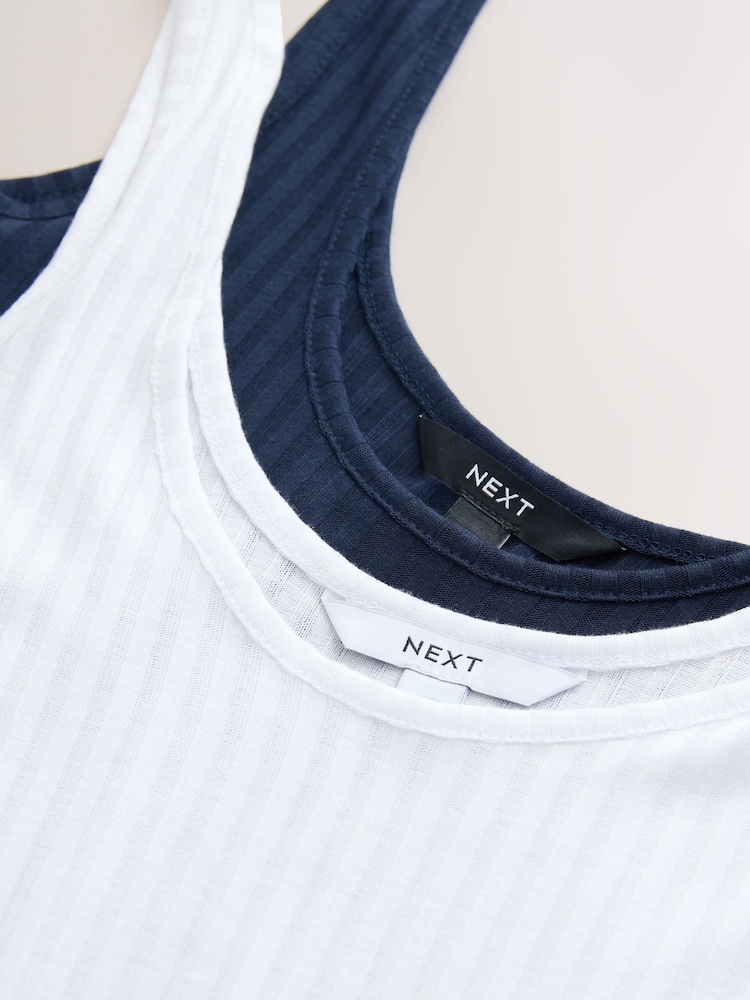 Navy/White Strappy Scoop Neck Slouch Ribbed Vests 2 Pack - Image 9 of 9 Navy/White Strappy Scoop Neck Slouch Ribbed Vests 2 Pack - Image 9 of 9