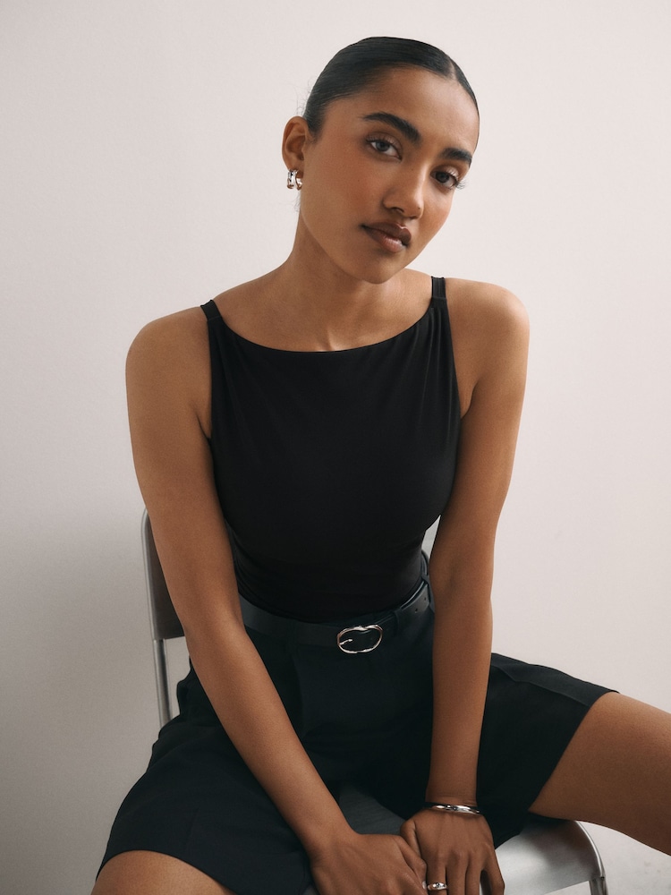 Black Hidden Support Boat Neck Vest Top - Image 1 of 4