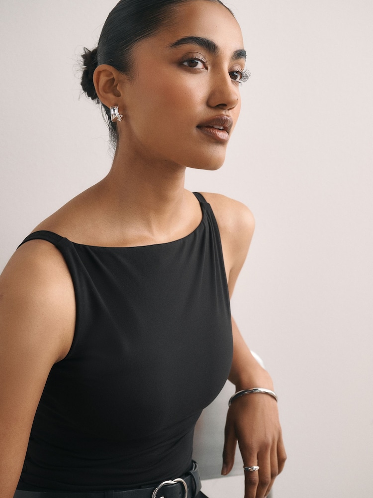Black Hidden Support Boat Neck Vest Top - Image 4 of 4