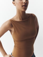 Chocolate Brown Hidden Support Boat Neck Vest Top - Image 4 of 4
