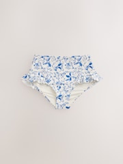 Cream/Blue Ditsy Floral - Frill Leg Alto Waist Bikini Bottoms - Imagen 6 de 8