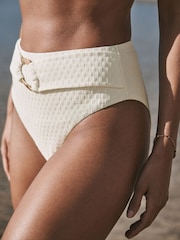 Cream Woven Hardware High Waist Bikini Bottoms - Image 4 of 4