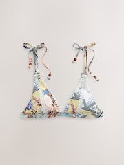 Cream/Yellow Vintage Floral Whipstitch Triangle Bikini Top - Image 1 of 3