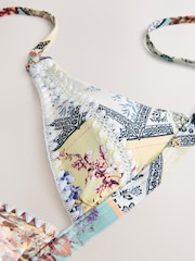 Cream/Yellow Vintage Floral Whipstitch Triangle Bikini Top - Image 2 of 3