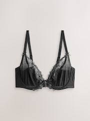 Charcoal Grey DD+ Non Padded Plunge N.Premium Swiss Designed Embroidered Bra - Image 6 of 8