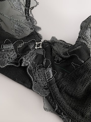 Charcoal Grey DD+ Non Padded Plunge N.Premium Swiss Designed Embroidered Bra - Image 7 of 8