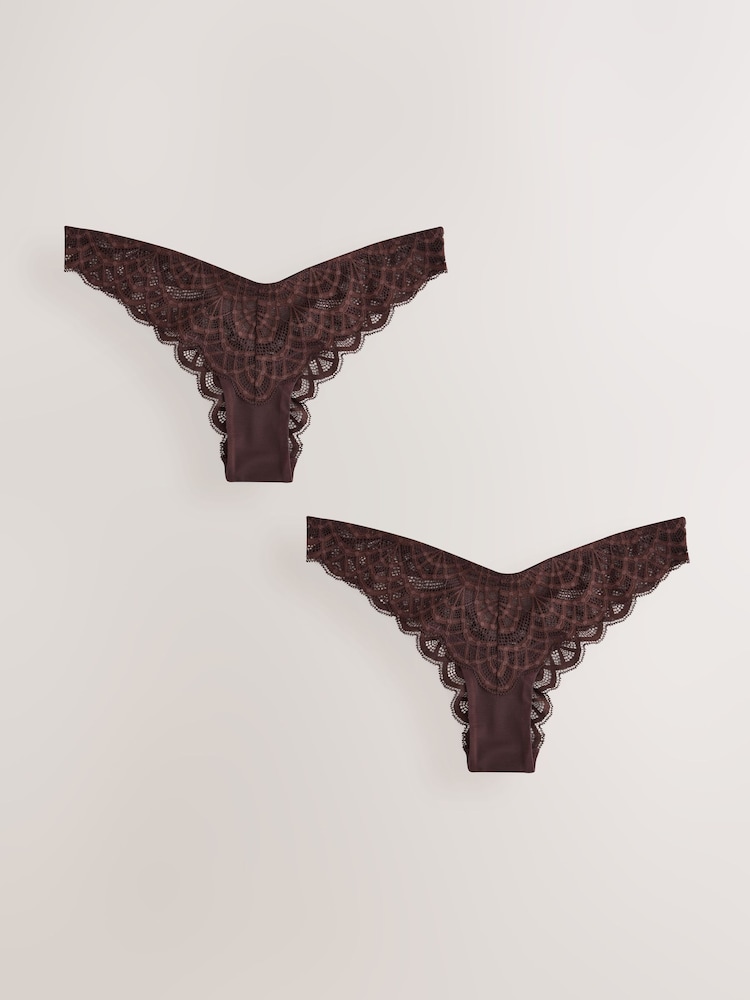 Chocolate Brown Brazilian Lace Knickers 2 Pack - Image 1 of 9 Chocolate Brown Brazilian Lace Knickers 2 Pack - Image 1 of 9