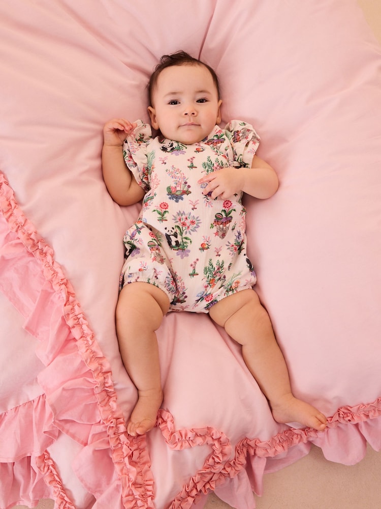 Cream Character Cath Kidston Wrap Over Baby Romper - Image 1 of 6 Cream Character Cath Kidston Wrap Over Baby Romper - Image 1 of 6