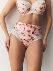 Cream Floral/Rust/Brown High Rise High Leg Microfibre & Lace High Waist Knickers 3 Pack - Image 1 of 6