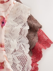 Cream Floral/Rust/Brown High Rise High Leg Microfibre & Lace High Waist Knickers 3 Pack - Image 10 of 11