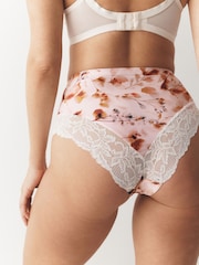 Cream Floral/Rust/Brown High Rise High Leg Microfibre & Lace High Waist Knickers 3 Pack - Image 3 of 6