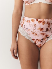 Cream Floral/Rust/Brown High Rise High Leg Microfibre & Lace High Waist Knickers 3 Pack - Image 4 of 6